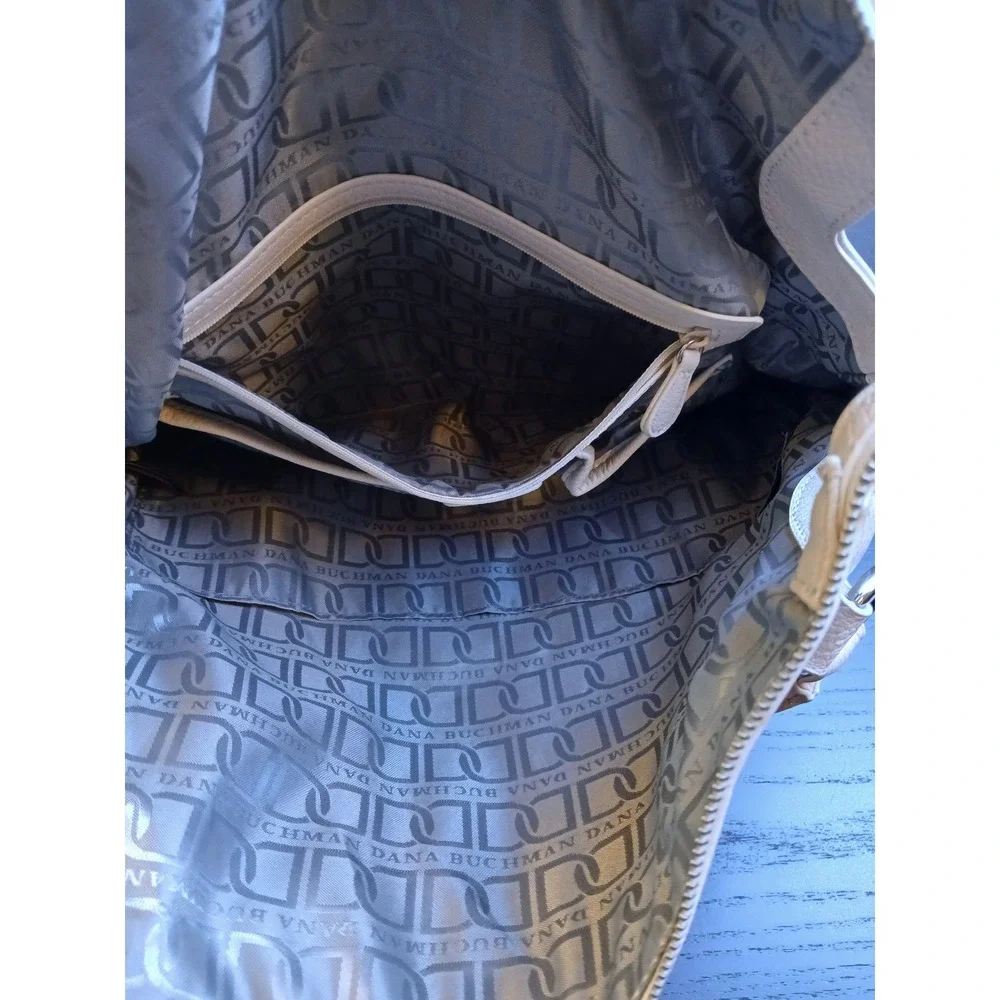 Dana Buchman Cream Pebbled Vegan Leather Satchel Tote Handbag Silver Hardware